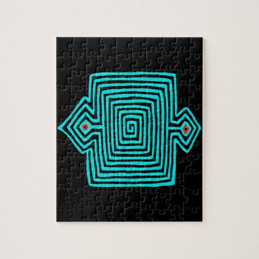 Panama Mola Schildpad - Blauw Zwart Legpuzzel (Verticaal)