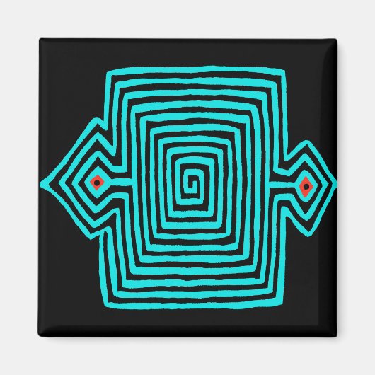 Panama Mola Schildpad - Blauw Zwart Magneet (Voorkant)