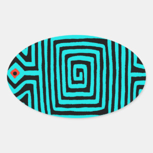Panama Mola Schildpad - Blauw Zwart Ovale Sticker