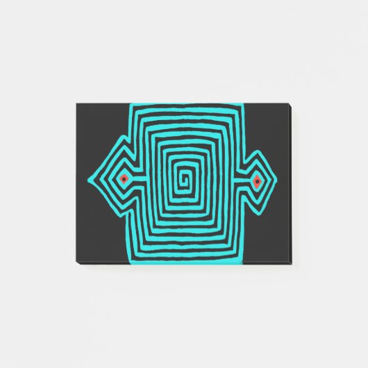 Panama Mola Schildpad - Blauw Zwart Post-it® Notes (Voorkant)