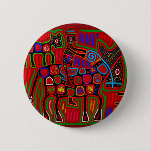 Panama Mola - Sla een Paard Red een Cowboy Ronde Button 5,7 Cm