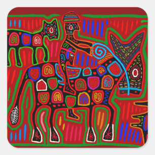 Panama Mola - Sla een Paard Red een Cowboy Vierkante Sticker
