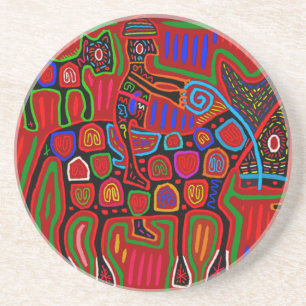 Panama Mola - Sla een Paard Red een Cowboy Zandsteen Onderzetter