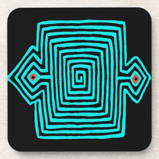 Panama Mola Tortoise - Blue Black Bier Onderzetter (Voorkant)