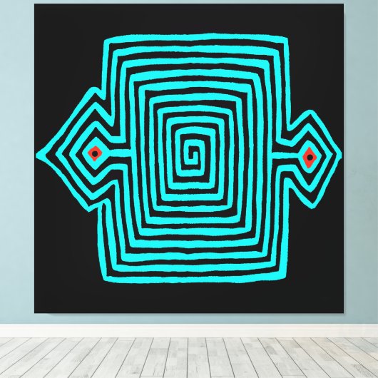 Panama Mola Tortoise - Blue Black Canvas Afdruk (Insitu (Houten vloer))