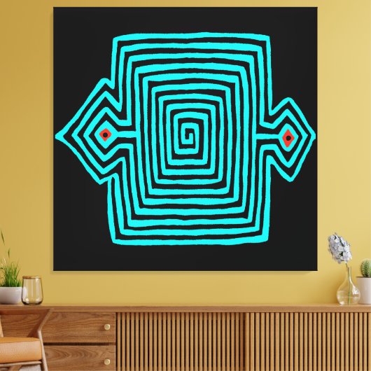 Panama Mola Tortoise - Blue Black Canvas Afdruk (Insitu (Woonkamer))