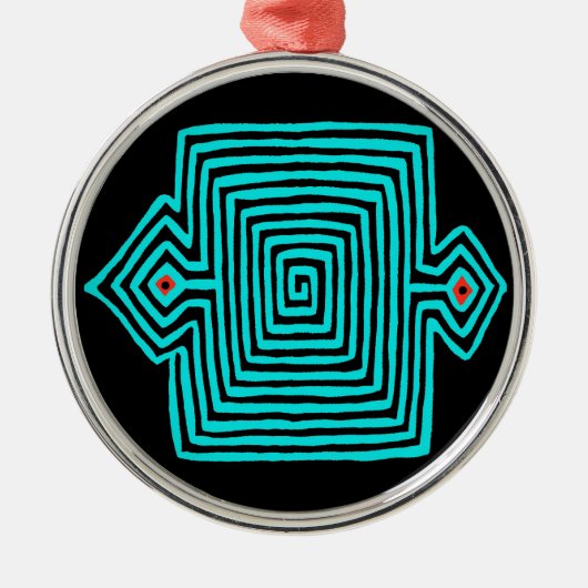 Panama Mola Tortoise - Blue Black Metalen Ornament (Voorkant)