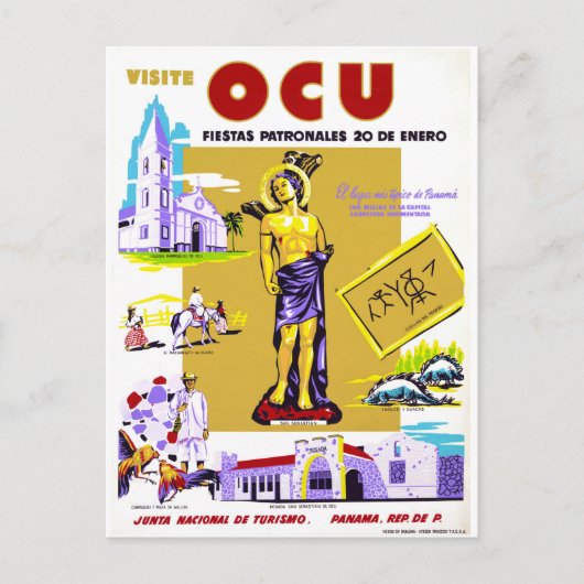 Panama Vintage Travel Poster teruggezet Briefkaart (Voorkant)