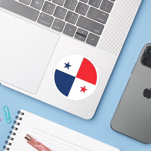 Panama Vlag Ronde Sticker (Laptop met iPhone)