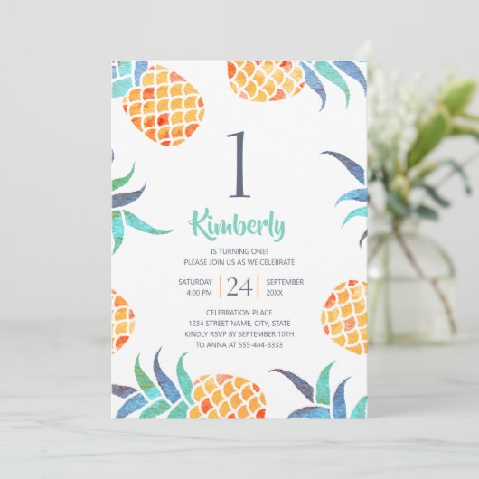 Panananas van de tropische zomer 1e verjaardag kaart (Staand voorkant)