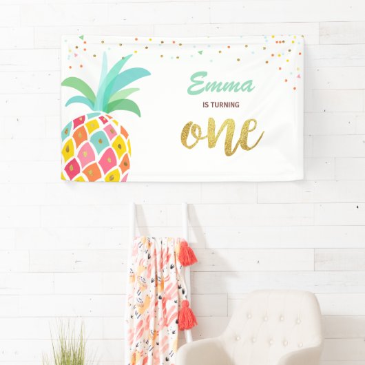 Panananie verjaardagsbanner Tropische Luau Pink Go Spandoek (Insitu)