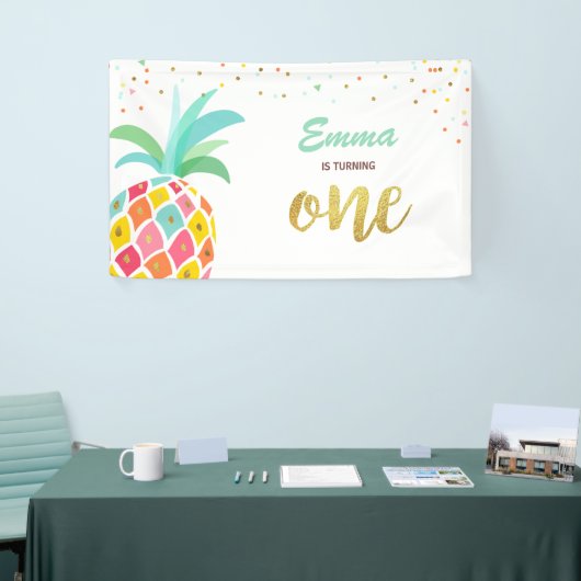 Panananie verjaardagsbanner Tropische Luau Pink Go Spandoek (Beurs)