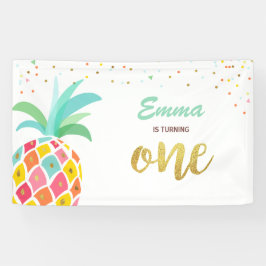 Panananie verjaardagsbanner Tropische Luau Pink Go Spandoek