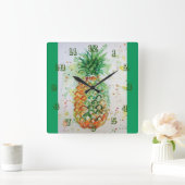 Pananas Limoen Tropische Waterverf fruit art Squar Vierkante Klok (Huis)