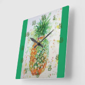 Pananas Limoen Tropische Waterverf fruit art Squar Vierkante Klok (Hoek)