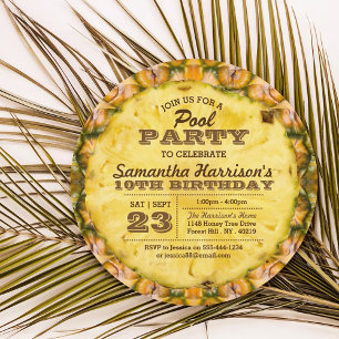 Pananas Summer Pool Party Birthday Invitations Kaart