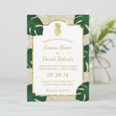 Pananas Tropical Wedding Elegant Ivory Glitter Kaart (Staand voorkant)