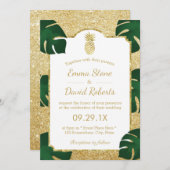Pananas Tropical Wedding Modern Gold Glitter Kaart (Voorkant / Achterkant)