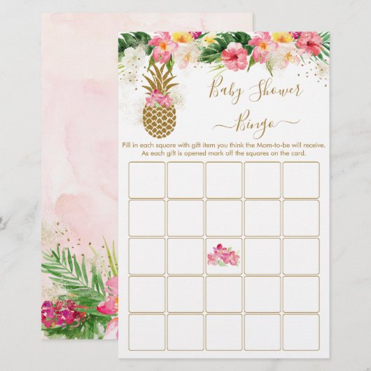 Pananas Tropisch Floral Baby shower Bingo Game (Voorkant / Achterkant)