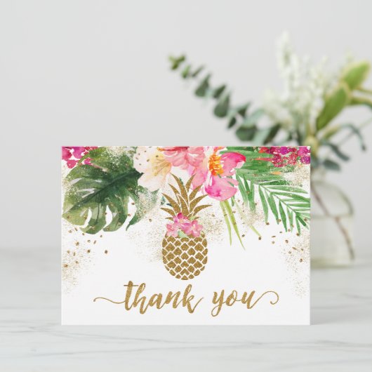 Pananas Tropisch Floral Vrijgezellenfeest Dank u w Bedankkaart (Staand voorkant)