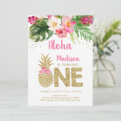 Pananas Tropische Floral 1e verjaardag Kaart (Staand voorkant)