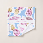 Pananassen roze blauwe tropische patroonnaam bad handdoek (Wasdoekje)