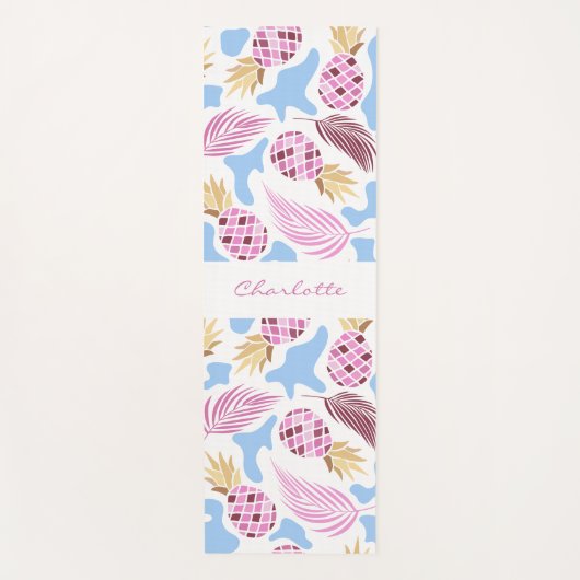 Pananassen roze blauwe tropische patroonnaam yogamat (Voorkant)
