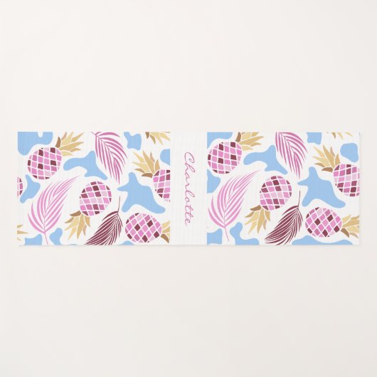 Pananassen roze blauwe tropische patroonnaam yogamat (Voorkant (horizontaal))