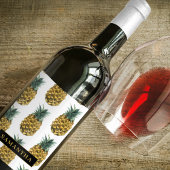 Pananassolpatroon met tropische Waterverf, met naa Wijn Etiket