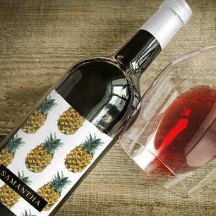 Pananassolpatroon met tropische Waterverf, met naa Wijn Etiket