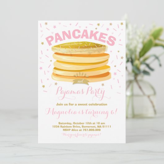 Pancake and Pajamas Birthday Invitation PJ's Party Kaart (Staand voorkant)