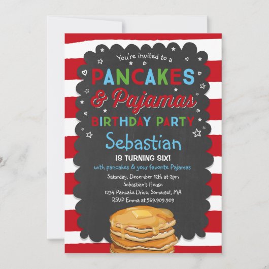 Pancake and Pajamas Birthday Invitation PJ's Party Kaart (Voorkant)
