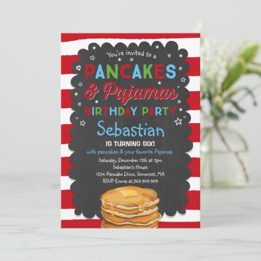 Pancake and Pajamas Birthday Invitation PJ's Party Kaart (Staand voorkant)