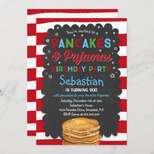 Pancake and Pajamas Birthday Invitation PJ's Party Kaart