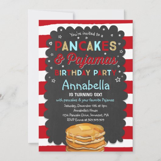 Pancake and Pajamas Birthday Invitation PJ's Party Kaart (Voorkant)