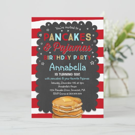 Pancake and Pajamas Birthday Invitation PJ's Party Kaart (Staand voorkant)