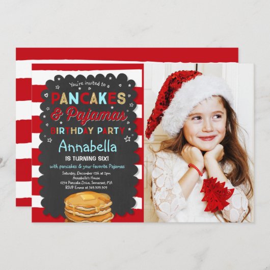 Pancake and Pajamas Birthday Invitation PJ's Party Kaart (Voorkant / Achterkant)