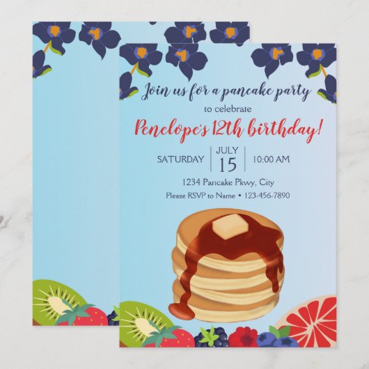 Pancake Birthday Uitnodiging (Voorkant / Achterkant)