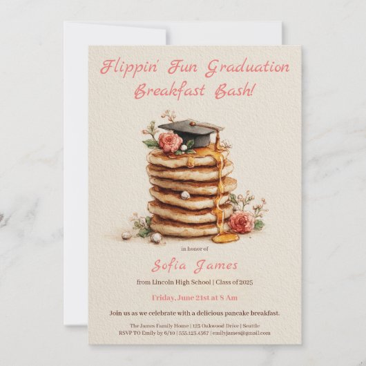 Pancake Brunch Graduation Celebration Invitation Kaart (Voorkant)