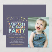 Pancake en Pajamas verjaardagsuitnodiging Blue Kaart (Voorkant / Achterkant)