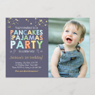 Pancake en Pajamas verjaardagsuitnodiging Blue Kaart