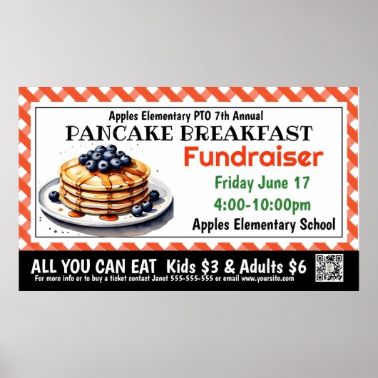 PANCAKE Fondsenwerving PTO PTA Kerk Banner Poster (Voorkant)