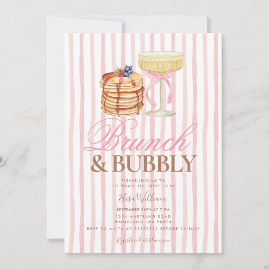 Pancake Pink Brunch & Bubbly Bridal Shower  Kaart (Voorkant)
