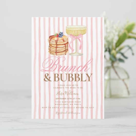 Pancake Pink Brunch & Bubbly Bridal Shower  Kaart (Staand voorkant)
