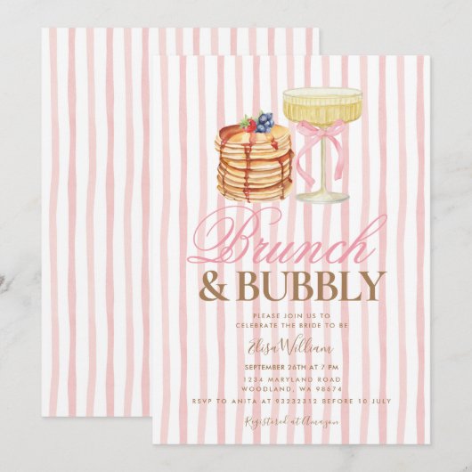 Pancake Pink Brunch & Bubbly Bridal Shower  Kaart (Voorkant / Achterkant)