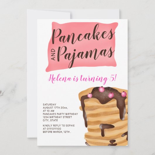 Pancake pyjama 5e verjaardag illustratie kaart (Voorkant)