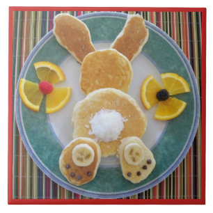 Pancake Rabbit Breakfast Designer Tile Trivet Tegeltje