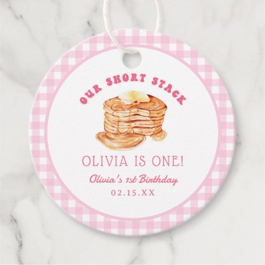 Pancake Short Stack Meisje 1e Verjaardagsfeest Bedankjes Labels (Voorkant)