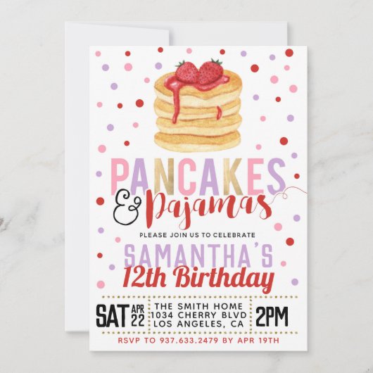 Pancakes and Pajamas Birthday Invitation Kaart (Voorkant)
