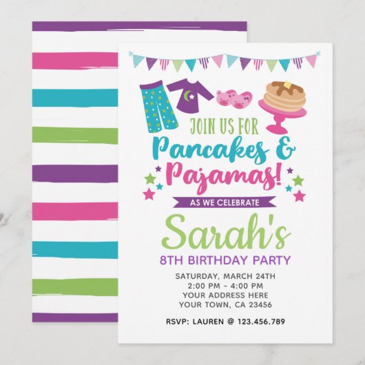 Pancakes and Pajamas Birthday Invitation Kaart (Voorkant / Achterkant)